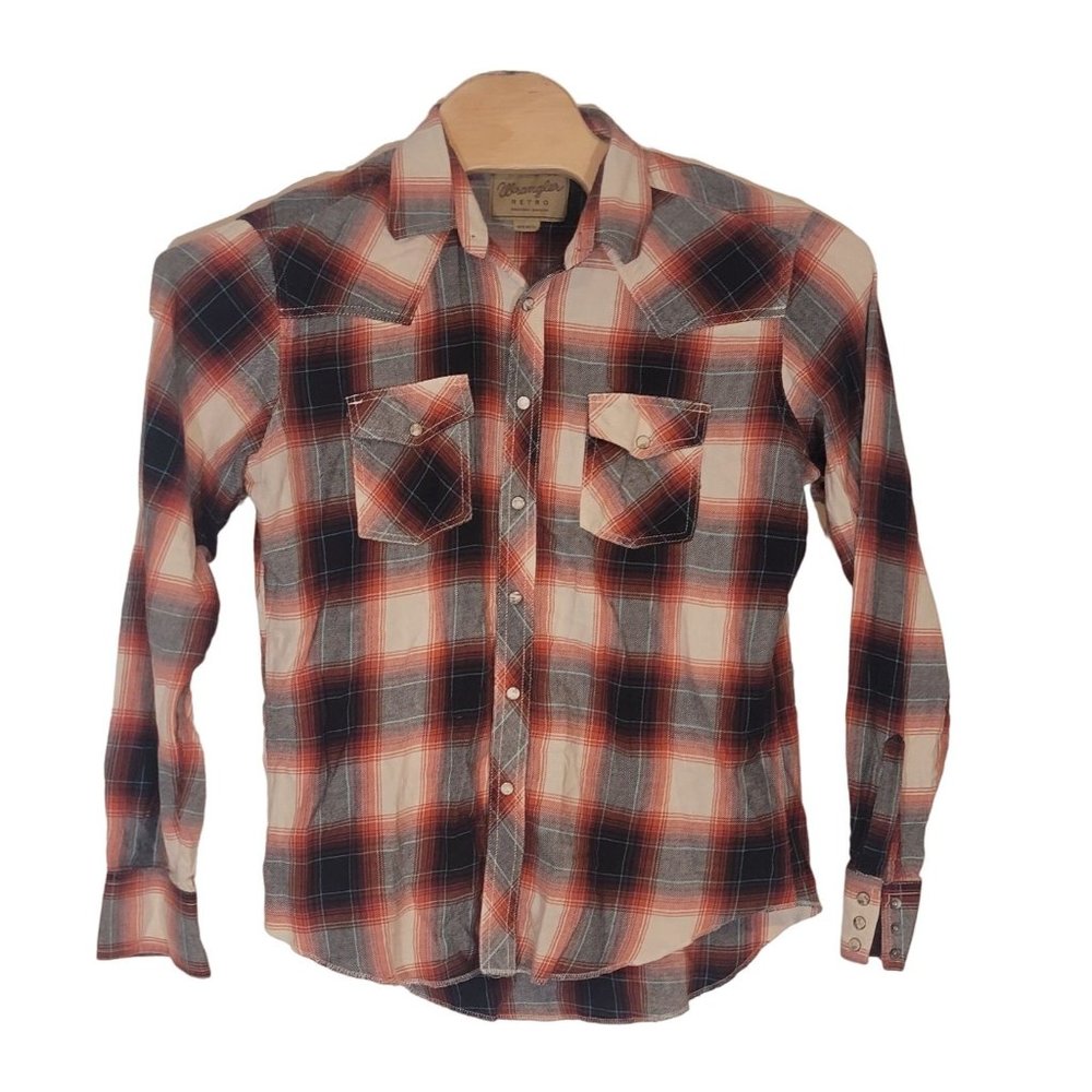 Long Sleeve Flannel Wrangler Retro Pearl Snap Western Shirt Size L/G/G